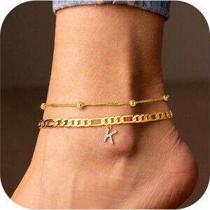 Ankle Bracelets Women Gold Plated Dainty Initial CZ Summer Jewelry Gift